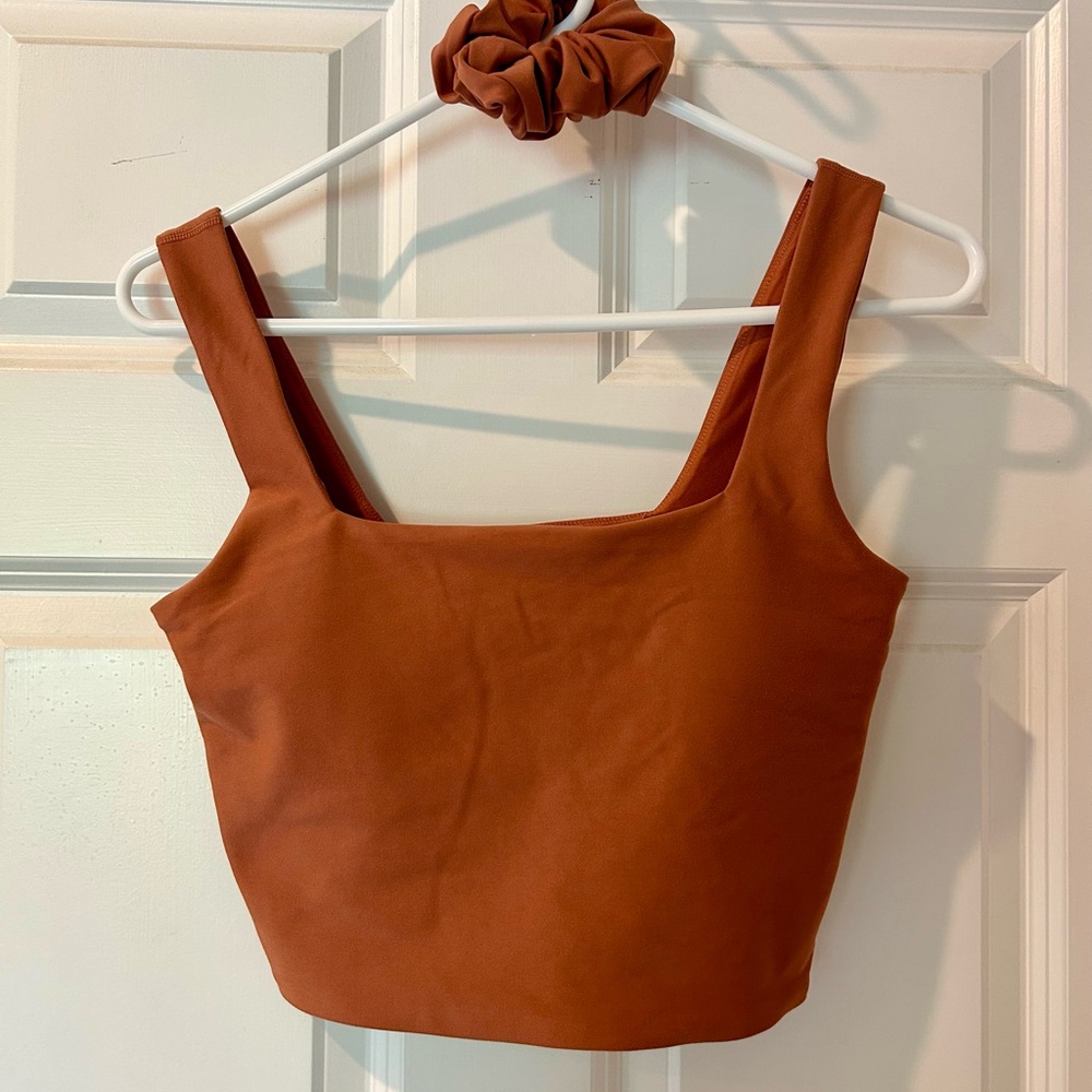 A&F Square-Neck Crop Top with Matching Scrunchie in Brown/Rust